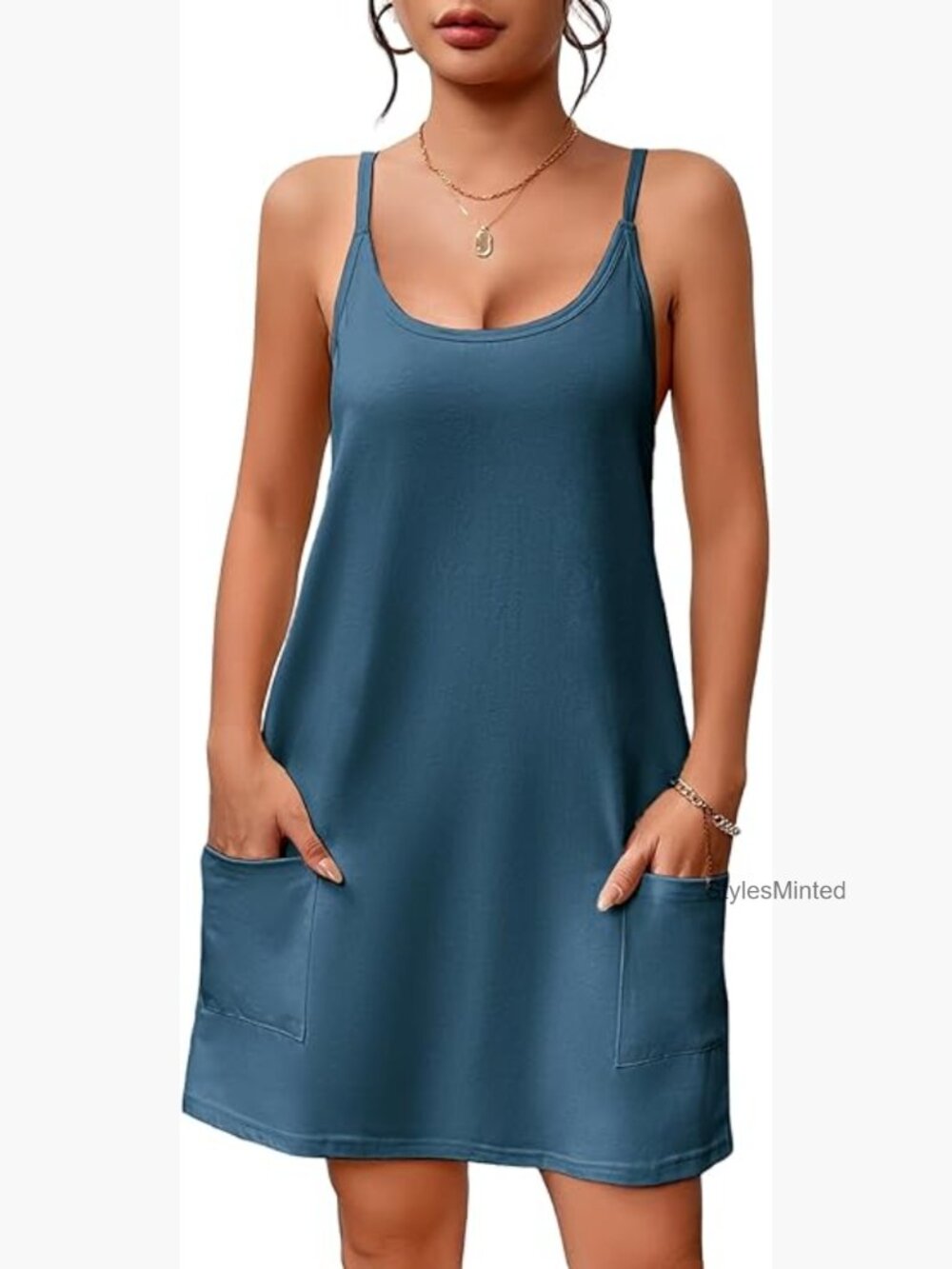 Cotton Nightgown Sleep Shirt Adjustable Spaghetti Strap Pockets S-3XL